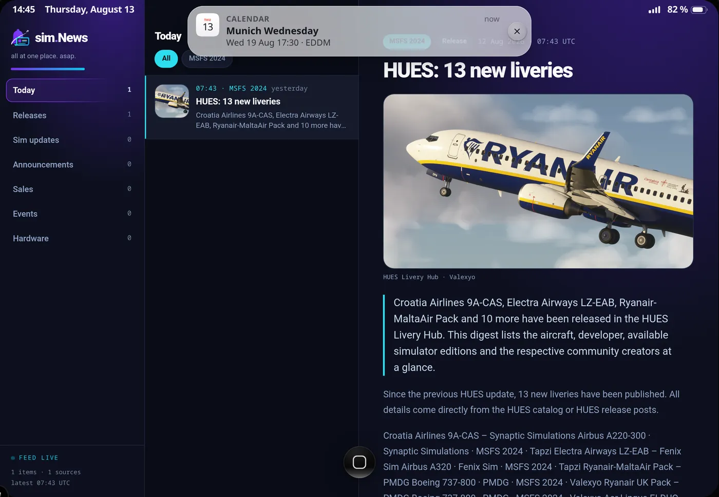 simNews feed with headline images